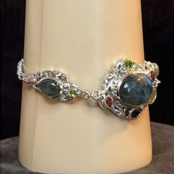Karis Malagasy Labradorite Multi Gemstone Clelestial Garden Bracelet, Platinum - Picture 4 of 17